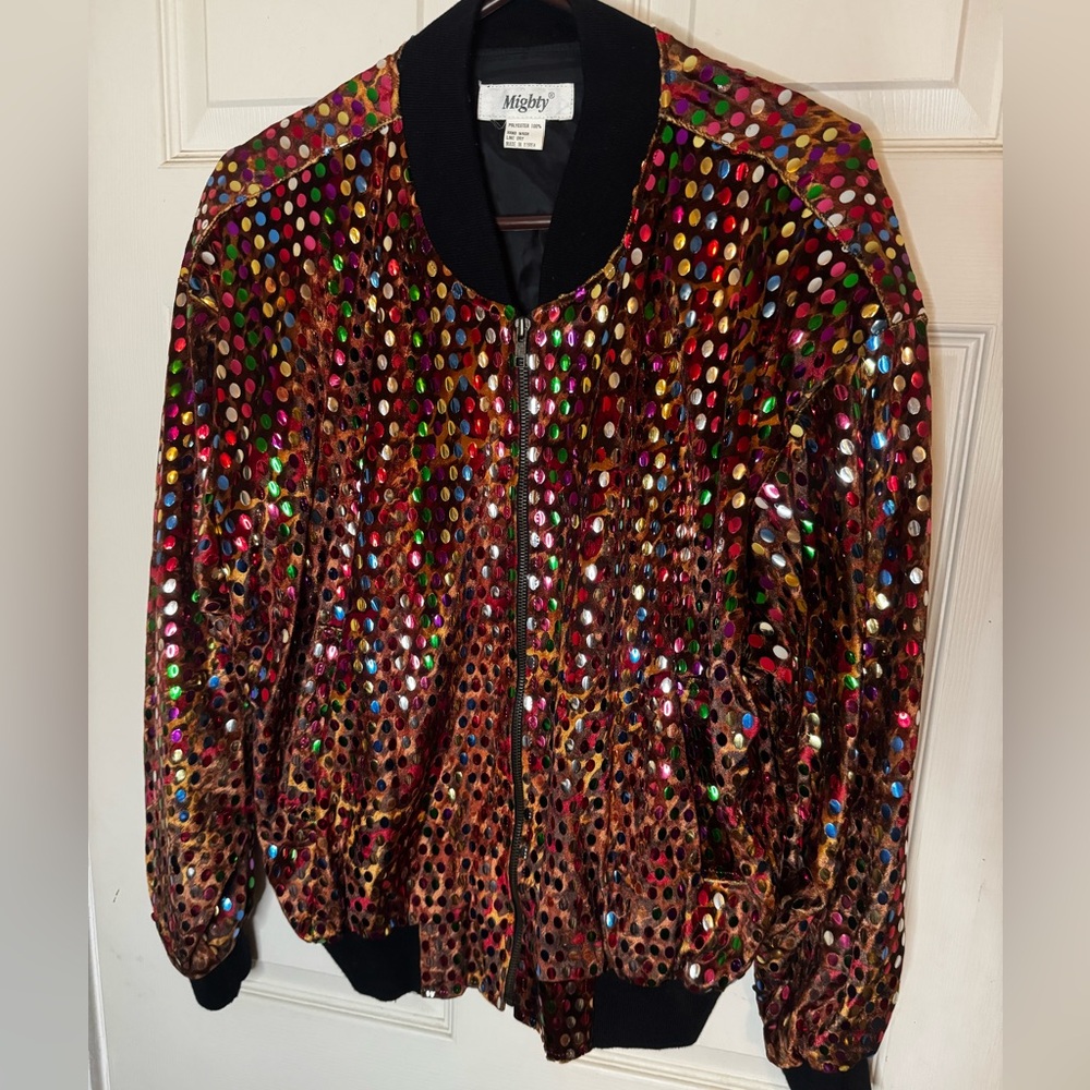 Mighty Vintage  Multicolor Sequin Bomber Jacket